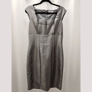 Calvin Klein Silver Gray Cocktail Work Party Midi Dress Size 10